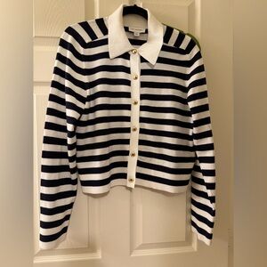 Striped Black and White Cardigan with Gold Buttons size L